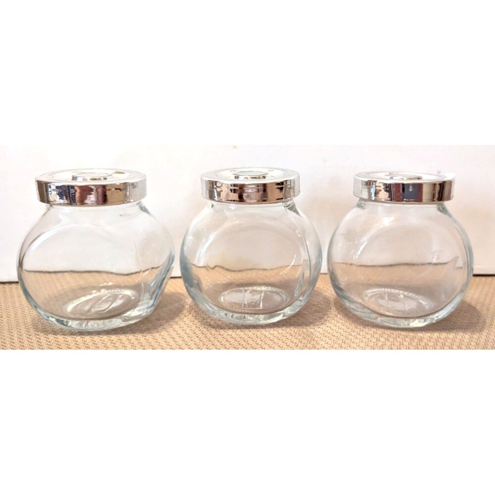 IKEA RAJTAN Clear Glass Spice Jars 3-pc 5 oz Each Silver Lid Storage Container